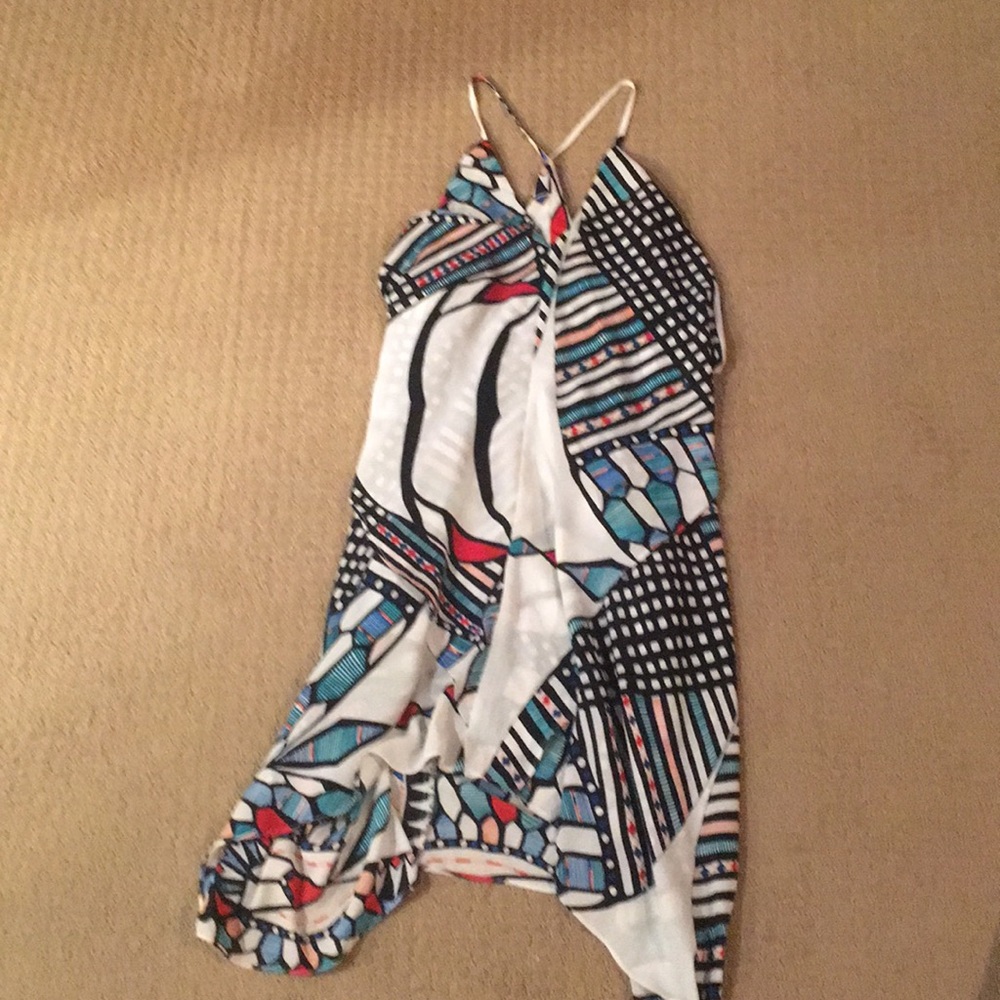 Abstract print draped back dress